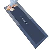 キッチンマット 120 拭ける 洗える床暖房対応 床保護マット 吸水速乾防汚 台所 マット フロアマット 滑り止め加工 ずれない 転倒防止 クッション性 お手入れ簡単 ネイビーシック（ブルー）44x120cm