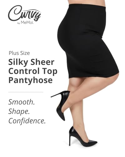 Image of MeMoi Plus Size Curvy Control Top Pantyhose for Women, Comfortable Silky Sheer Pantyhose, Lightweight Womens Stockings