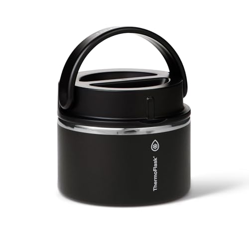 Image of ThermoFlask Insulated Food Jar with Leakproof Lid (12 oz, Black) - Stainless Steel Food Containers for Hot & Cold Meals, Lunch, Soup & Snacks