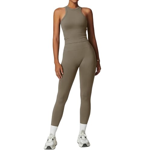 WANGSHUO Pantalon Femme 2pcs Set Gym Vêtements De Athletic Wear Yoga Costumes for Women Fitness Tracksuit Sports Bra Leggings Sports-Gris-s – Image 3