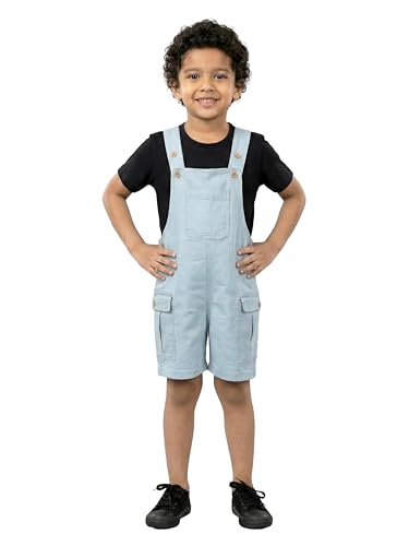 Image of KiddoPanti Unisex Denim Cargo Dungaree Shorts | 69.1% Cotton 29% Spun Poly 1.9% Spandex | Above Knee Length | Soft Breathable Summer Dungaree