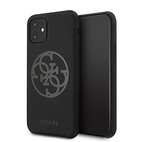 Guess GUHCN61LS4GBK - Custodia in silicone 4G Tone On Tone On Tone Collection GUHCN61LS4GBK per iPhone 11, colore: Nero