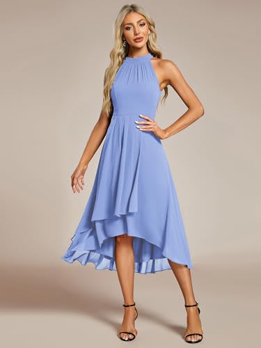 Image of Ever-Pretty Women's Halter Chiffon Midi Cocktail Wedding Guest Dress
