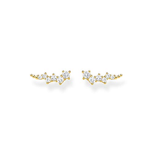 THOMAS SABO Pendientes Trepador de Orejas Piedras Blancas Plata Chapada en Oro H2157-414-14, Oro Amarillo