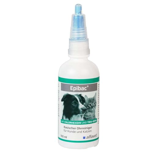 Alfavet Epibac, basischer, sehr milder Ohrreiniger für Hunde und Katzen mit Chlorhexidin und Tris-EDTA, 100ml
