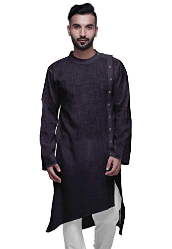 Atasi Long Sleeve Mens Kurta Solid Satin Slub Mens Long Kurta Shirt