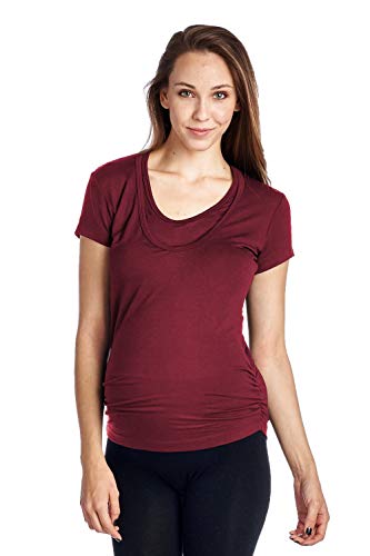 Image of LaClef Women's Doubled Layered Scoop Neck Ruched Maternity Nursing Breastfeeding Top