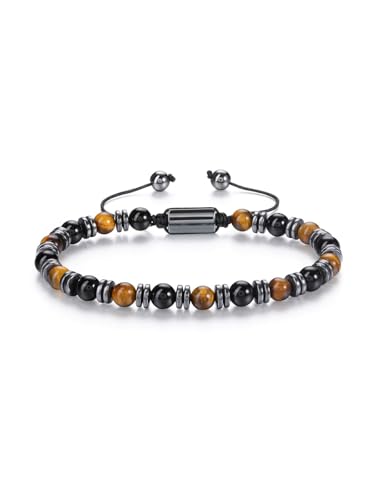CrystalTears Mens Beaded Bracelet, 6mm Tiger Eye Black Obsidian Hematite Gemstone Beaded Bracelets for Men Women, Healing Crystals Protection Men Bracelet Gifts for Him Boyfriend Dad Husband Birthday