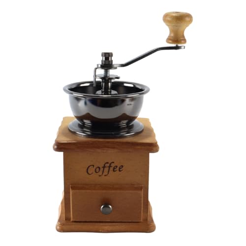 ANCLLO Molinillo de café manual, molinillo de café, molinillo de granos de café, molinillo de mano de madera antigua vintage con ajuste de engranaje ajustable y rebaba cónica de cerámica