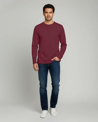 Image of Real Essentials 3 Pack: Mens Casual Long & Short Sleeve Cotton Henley Lightweight Button T-Shirt, Long Sleeve - Set