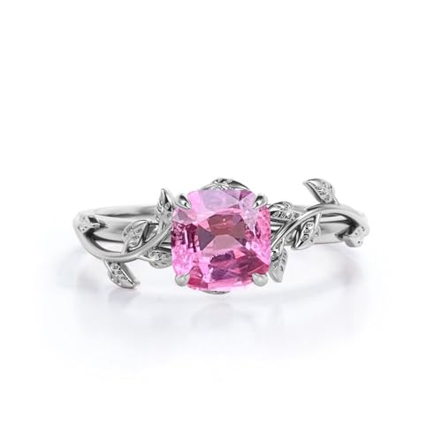 10K 14K 18K Gold Cushion Gemstone Leaf Rings for Women 7MM(2CT) Gemstone Art Deco Inspired Branch Leaf Ring Promise Statement Engagement Anniversary Ring Unique Ring for Her