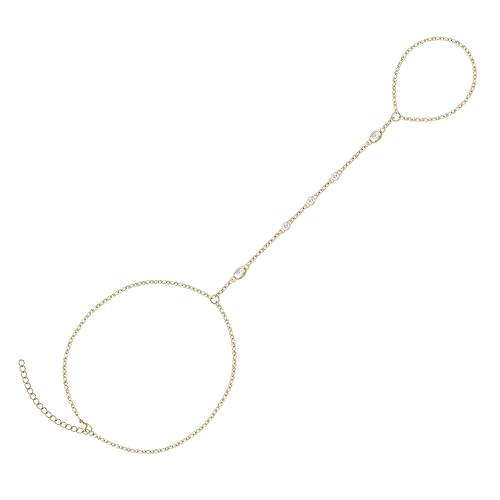 Gokeey Gold Hand Chain Bracelet for Women Trendy, Dainty 14k Gold Ring Bracelet Hand Chain Finger Ring Slave Bracelet Cubic Zircon Hand Jewelry for Women Summer Beach Jewelry