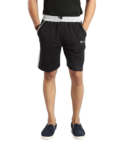 Image of Particle Men's Plus Size Big Size Bermuda Shorts | 230 GSM Ribbed Cotton Half Pant for Men with Deep Side Pockets | Sizes XL-5XL (34-52 Inch Waist)