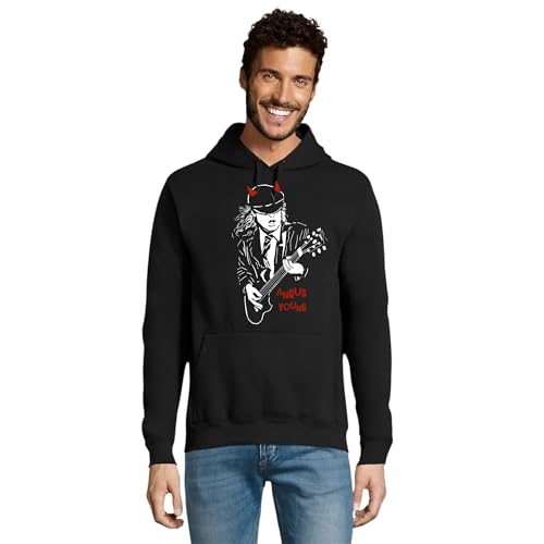 RadioStream Sudadera Capucha Diseño Angus Young, Ropa de Grupo Musical Rock ACDC (FR/ES, Letras, M, Regular, Regular, Negro)