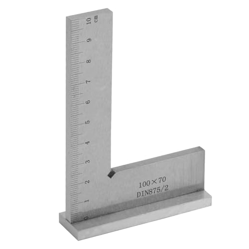 Equerre Menuisier 100x70mm, Equerre À Chapeau en Acier avec Base et Échelle DIN 875, Règle d'Angle 90 Degrés, Bloc Angle pour Ingénieur, Charpentier,...