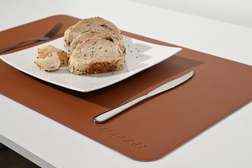 Image of AROPANA Vegan Leather Desk Mat | Large Reversible Mouse Pad & Computer Table Protector | Dual-Side Waterproof Extended Laptop Pad with Edge-Stitched Design (60x35CM, Brown and Grey)