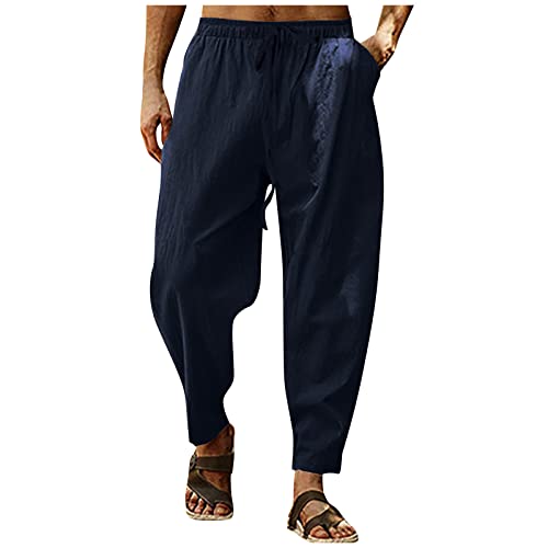 XIAXOGOOL Mens Linen Pants Big and Tall Elastic Waist Harem Pants Drawstring Beach Pants Men Jogger Yoga Work Pants Trousers