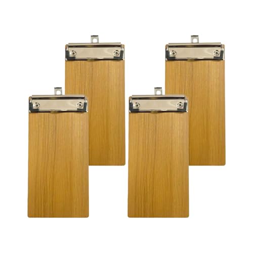 HXymxkeqi 4Pcs High - Density Wood Board Check Presenter, Mini Clipboard & Menu Holder for Restaurants, Cafe, Office, 8x4inch with Hook (4, High - Density Wood Board, 8x4)