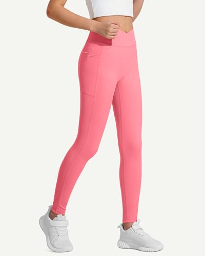 Image of JOCMIC Girls Athletic Leggings High Waist for Kids Yoga Dance Gym Pants with Pocket