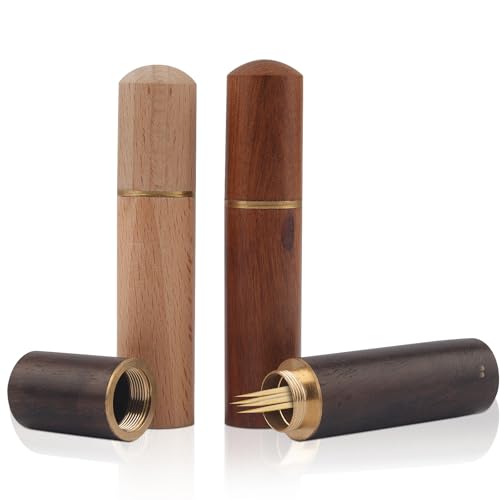 3 Stück tragbarer Zahnstocherhalter aus Holz,kleines Zahnstocheretui aus Holz zur Aufbewahrung von Zahnstochernadeln, schöner Zahnstocherspender aus im Taschenformat für kleine Gegenstände,Nadeln
