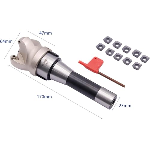 Image of 1.97 inch /50mm Cutting Dia 4-Flute KM12 50-22-4T Face Mill Shell Cutter Set | 45 Indexable Face Mill, R8 FMB22 7 /16-20UNF Shank Face End Mill Arbor with 10Pcs SEKT1204 Carbide Inserts and T20 Wrench