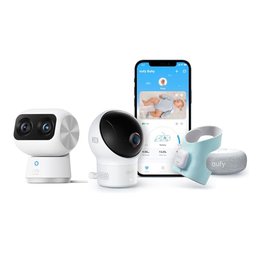 Image of eufy Baby Smart Sock Baby Monitor with 2.4 GHz Wi-Fi, 2K Camera + eufy Security Indoor Cam S350, Dual Cameras, 4K UHD Resolution Security Camera with 8× Zoom and 360° PTZ