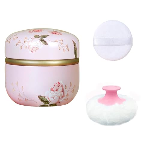 Qopoto Body Powder Puff and Container for Dusting Powder, Women Powder Puff and Powder Case for Bath and Travel (Romantic Flowers)