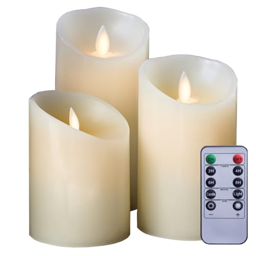 Vivezen - Lot de 3 bougies à LED 10, 12,5 et 15 cm en cire avec télécommande, flamme vacillante