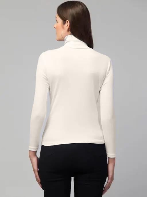 Image of Stylish Black Turtle Neck Cotton Solid Tshirt for Women