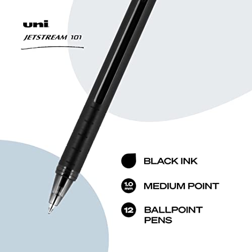 Uni-Ball Jetstream 101 Ballpoint Pens Medium Point, 1.0Mm, Black, 12 Pack #TOP2