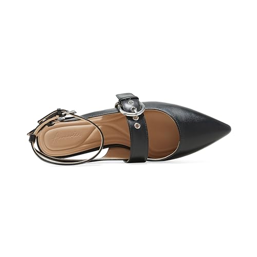 Arromic Slingback Flats for Women Pointed Toe Mary Jane Punk Buckle Ballet Flats with Ankle Strap for Two Wear Comfortable Dressy Shoes3