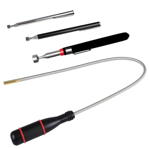 4 Piezas Recogedor Magnético Telescópico, Herramientas de Recogida Iman Flexible, Elevador Magnético, Recogedor Magnético para Recoger Piezas, Herramienta de Varilla Magnética, Iman Telescopico Largo