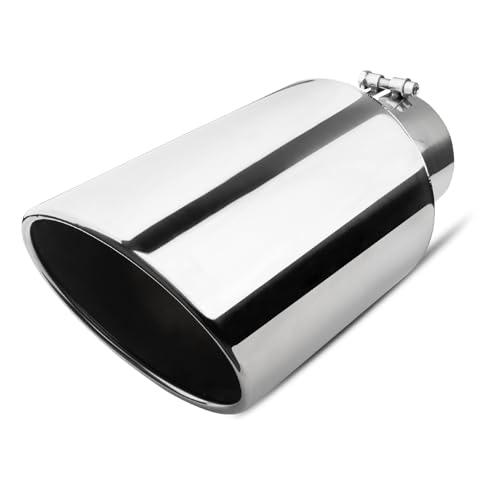 Vurkcy 5 inch Inlet Exhaust Tip 8 Outlet 15 Overall Length Stainless Steel Exhaust Tail Pipe Bolt-On Rolled Edge Slant Sleek Angle Cut Polished Tailpipe Silvery
