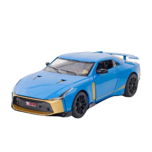 PLUSPOINT Diecast GTR-50 Toy Car 1:24 Scale Model,Pull Back Vehicles Alloy Simulation Supercar with Lights and Sound Also for Car Dashboard,Kids,Adult (1:24-GTR50-Blue)