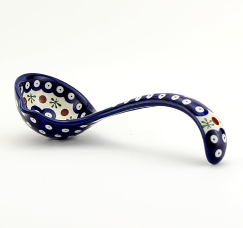 Polish Pottery Market Ladle Spoon with Comfortable Grip by Zaklady Boleslawiec – Handmade Polish Stoneware Soup Ladle for Soup, Chili, Gravy, Salad Dressing