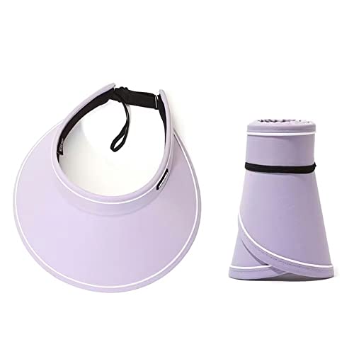 Sombreros de visera para mujer, ala ancha, protección UV + 50, gorra de playa plegada para un fácil transporte, Púrpura, Large/X-Large