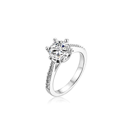Bague mariage femme argent anti-oxydation, zircone cubique blanc rond Daesar