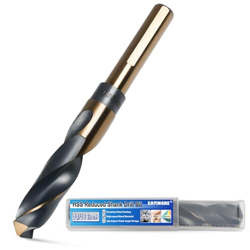 11/16 Inch Drill Bit Reduced Shank High Speed Steel Bit with 1/2 Shank HSS 4241 Black & Gold Drill Bits for Mild Steel Metal and Hard Wood