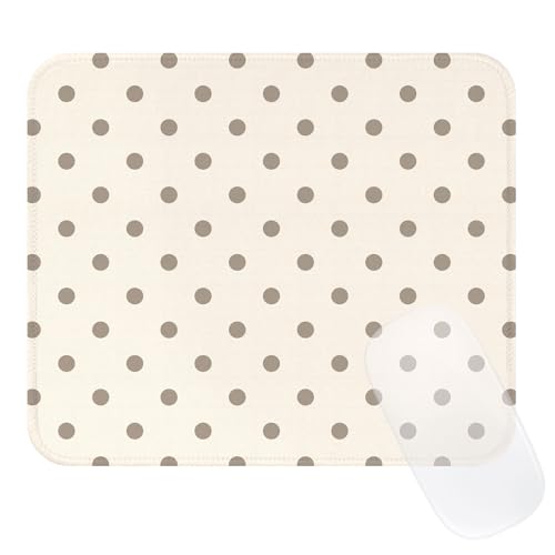 Image of Square Cute Dots Mouse Pad with Stitched Edge, Premium Waterproof Cloth Aesthetic Small Dot Mouse Mat, Non-Slip Rubber Base Funny Mousepad Desk Accessories,Dots Khaki Beige