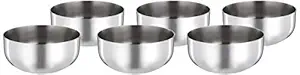 Amazon Brand - Solimo Regal Stainless Steel Solid Bowl/Wati Set (6 pieces, 9cm dia), Silver