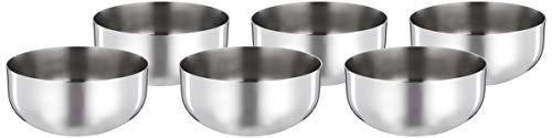 Amazon Brand – Solimo Regal Stainless Steel Solid Bowl/Wati Set (6 pieces, 9cm dia), Silver