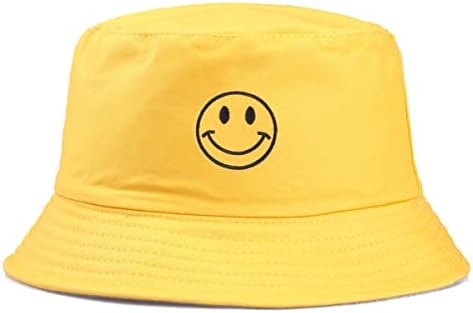 Anroll Unisex Smiling Face Embroidered Bucket Hats Sun Hat for Womens Men (Yellow)