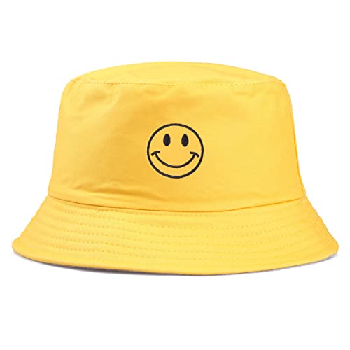 Anroll Unisex Smiling Face Embroidered Bucket Hats Sun Hat For Womens Men (Yellow) #TOP1