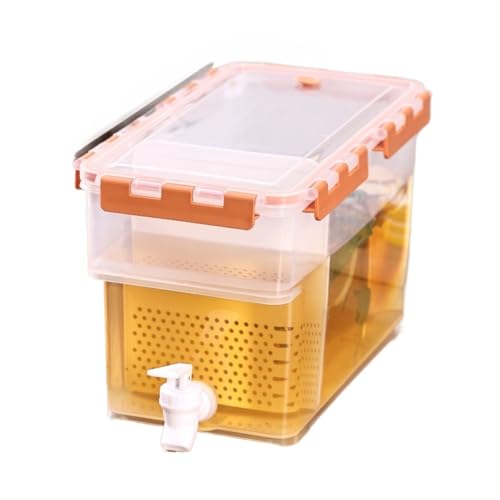 Fiozwea 大容量大麦茶ケト、飲料、蛇口付き冷水ピッチャー、大容量、気密性、お手入れ簡単、家庭用飲料冷蔵庫、店舗用、プラスチック製多機能ティーケトル (オレンジ,6L)