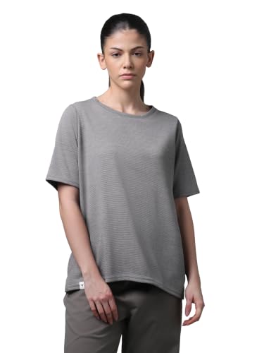 Image of TECHNOSPORT Women Relaxed Fit Cubic Melange Round Neck T-Shirt | Quick Dry Polyester Casual Tee with UPF 50+ UV Protection, Anti-Microbial & Double Cool Technology