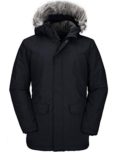 Wantdo Men's Winter Puffer Coat Warm Fur Hooded Parka Jacket Black XL