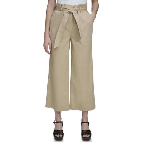 Calvin Klein Women's Woven Cropped Wide Leg Pant with Belt