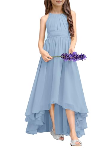Fancy Girls Dresses Teen Junior Bridesmaid Dress Halter Neck Sleeveless Chest Pleated Backless Crossed Straps Dress
