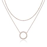 PAVOI 14K Gold Plated Layered Open Circle Pendant Necklace | Layering Necklaces for Women | Dainty Minimalist Design Pendant (Open Circle, Rose Plated)