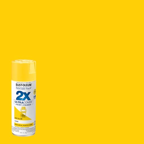 Image of Rust-Oleum Painter's Touch 2X Ultra Cover Spray Paint, Gloss Sun Yellow | Indoor and Outdoor Surfaces (Metal, Wood, Plastic), Fast Dry, Durable, Sprays from Any Angle, Comfort Tip, Oil Based